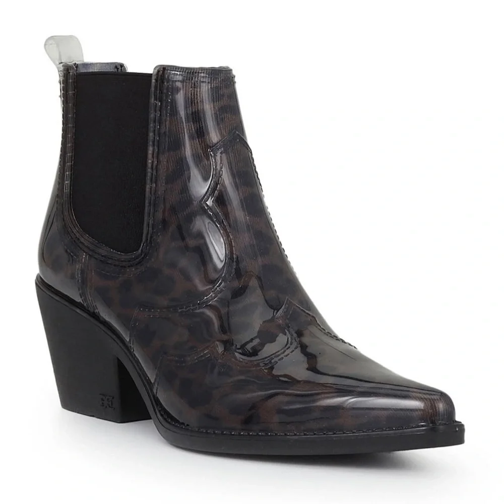 NIB Sam Edelman Winona Western Ankle Rain Bootie Bootie Dark Leopard 8M 38